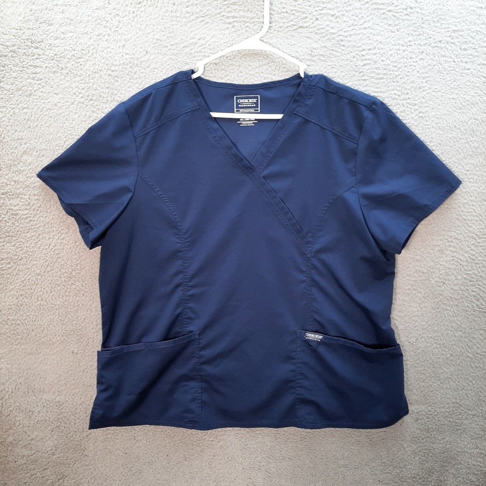 Cherokee Scrub Top Womens 2XL XXL‎ Blue Smock Nurse Medical Dental Veterinarian